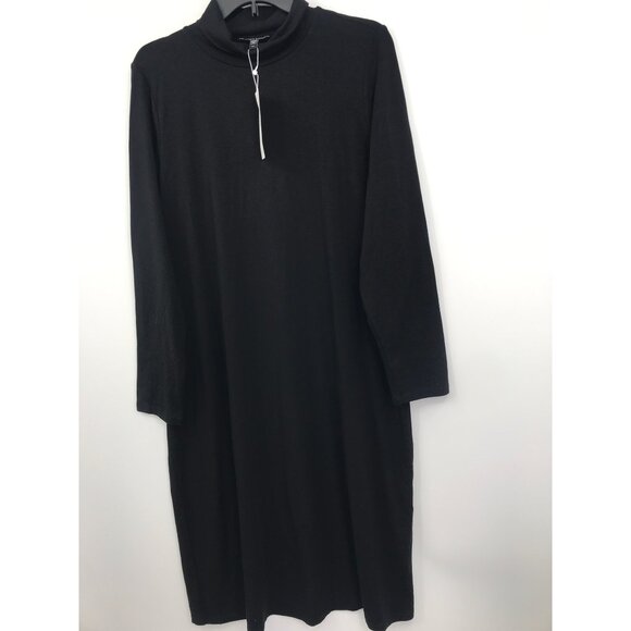 Eileen Fisher Stretch Jersey Knit Scrunch Neck Knee Dress Black Large NEW - Picture 5 of 9
